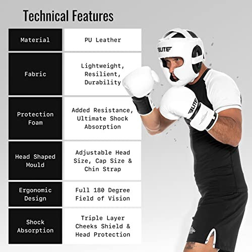 Elite Sports Best Boxing Headgear, Training Sparring Safety Head Guard for MMA, Kickboxing Trainees, Muay Thai, and Boxing for Adult Men - 8