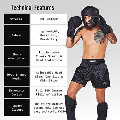 Elite Sports Boxing MMA Sparring Kickboxing Headgear for Men, Muay Thai Boxing Head Guard - 5