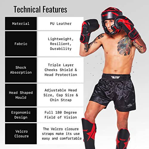 Elite Sports Boxing MMA Sparring Kickboxing Headgear for Men, Muay Thai Boxing Head Guard - 5