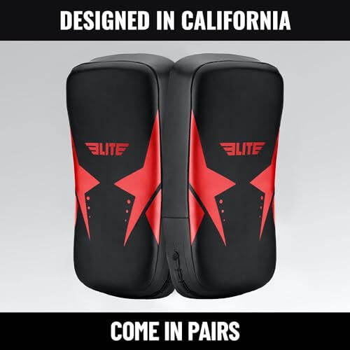 Elite Sports Muay Thai Kickboxing Curved Training Kick Pads (2 PCS) Coaching Kick Boxing, MMA, Taekwondo, Karate Punching, Knee, Foot and Elbow Target Kicking Strike Shield Pad Pair for Martial Arts - 5