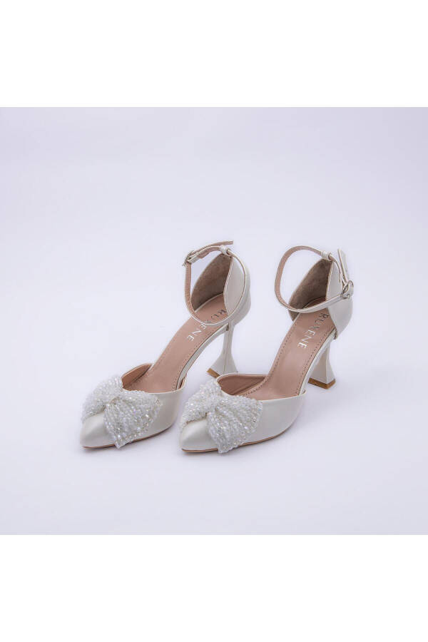 Eliz Knit Bow Detail White Stiletto Wedding Shoes 8.5 Cm - 16