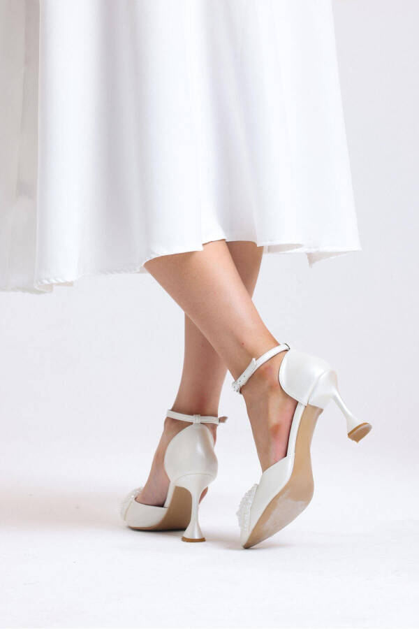 Eliz Knit Bow Detail White Stiletto Wedding Shoes 8.5 Cm - 21