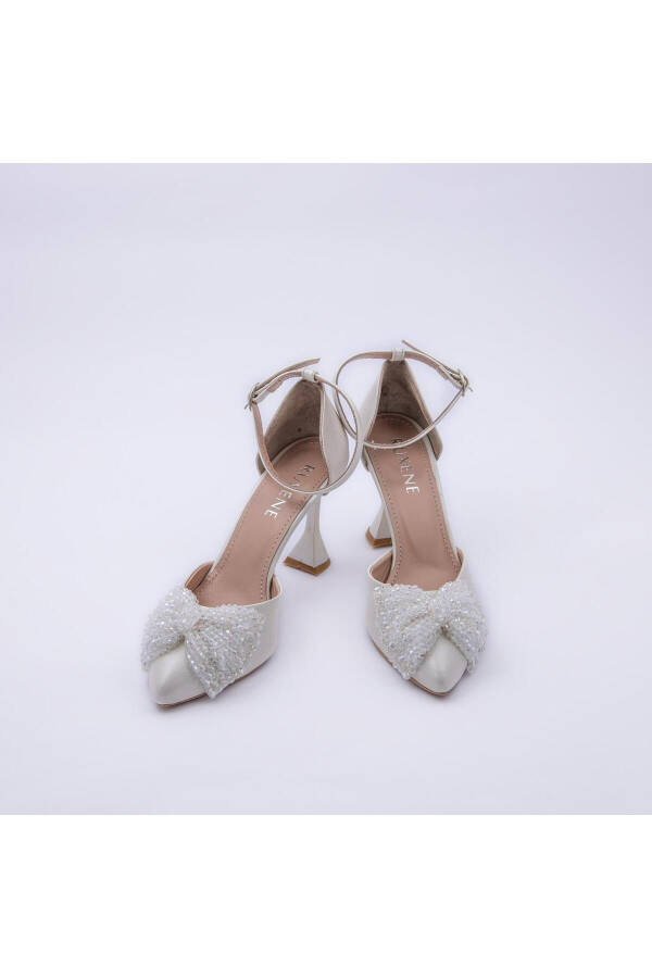 Eliz Knit Bow Detail White Stiletto Wedding Shoes 8.5 Cm - 10