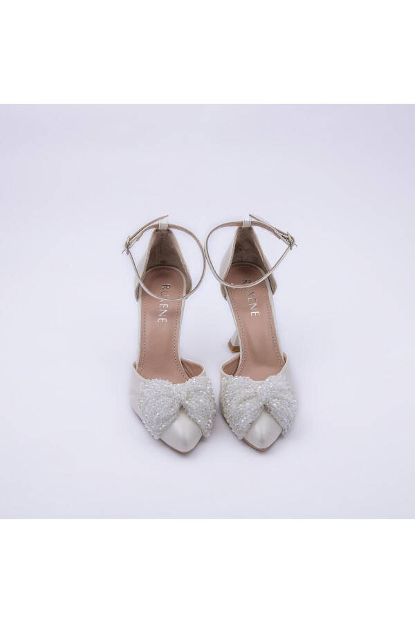 Eliz Knit Bow Detail White Stiletto Wedding Shoes 8.5 Cm - 13