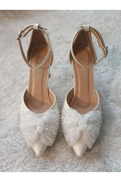 Eliz Knit Bow Detail White Stiletto Wedding Shoes 8.5 Cm - 3