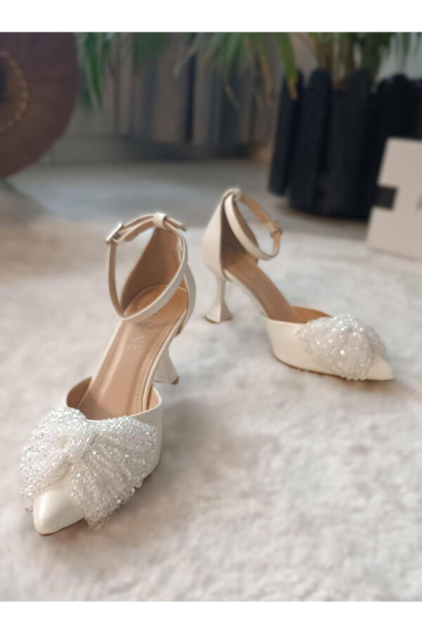 Eliz Knit Bow Detail White Stiletto Wedding Shoes 8.5 Cm - 4