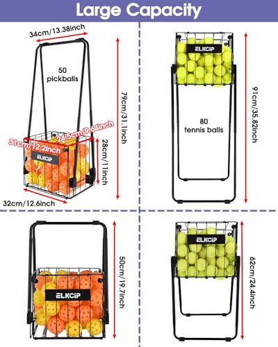 ELKCIP Ko'chma Piklbol va Tennis to'pi yig'uvchi - Piklbol to'pini qaytarish savati, tashuvchi, yig'uvchi, tanlovchi, hopper idishi to'plash va saqlash uchun mashg'ulot vositasi - 2