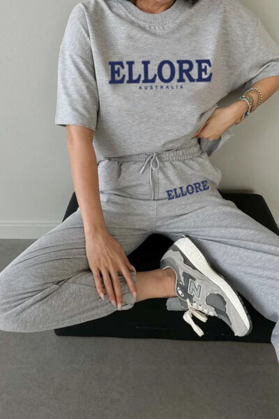 Ellore T-shirt Eşofman Altı Jogger - Gri Baskılı Alt Üst Eşofman Takımı Oversize Bisiklet Yaka - 2