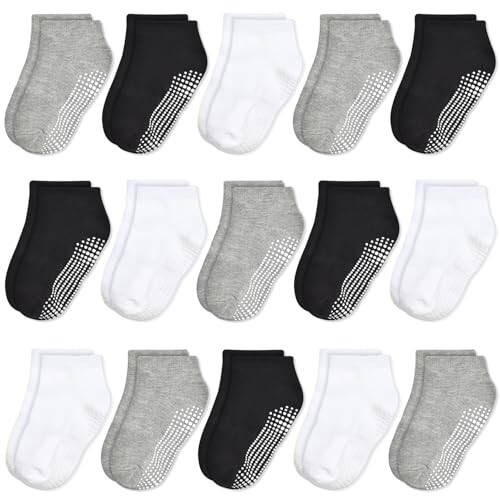 ELUTONG Non Slip Toddler Socks, Boy Socks with Grips 15 Pairs Anti Skid Kids Low Cut Socks for Baby Infant(0-7 Years) - 43