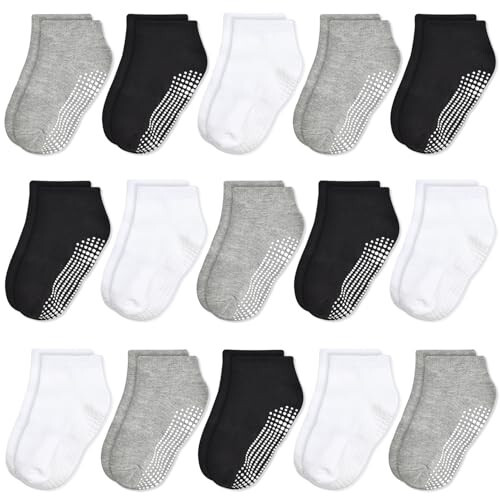 ELUTONG Non Slip Toddler Socks, Boy Socks with Grips 15 Pairs Anti Skid Kids Low Cut Socks for Baby Infant(0-7 Years) - 22