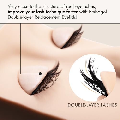 Embagol Double-layer Replacement Eyelids Replaced Eyelids for Lash Extension Practice Lash Mannequin Head Training for Beginners - 2