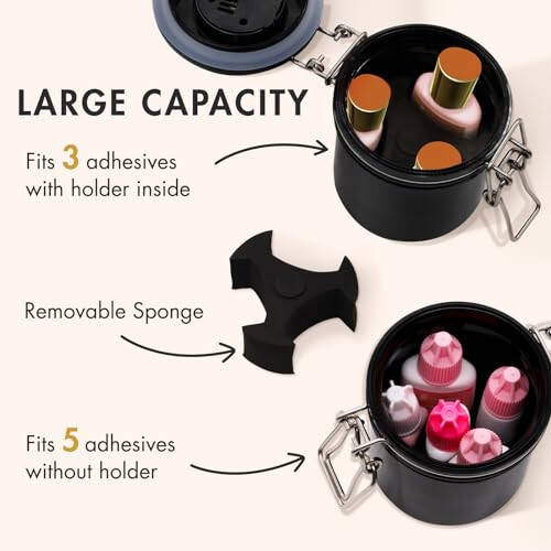 Embagol False Lash Glue Storage Tank With Thermometer Adhesive Carbon Sealed Leak-proof Containers Grafting Eyelash Extension Supplies (BLACK) - 5