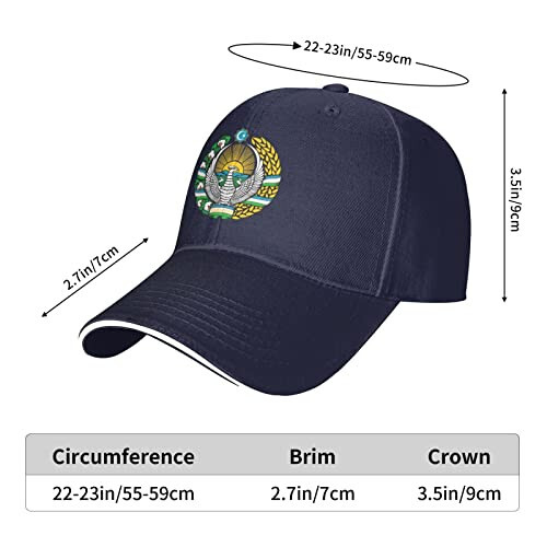 Emblem of Uzbekistan Sandwich Hat Adjustable Baseball Cap Black - 4