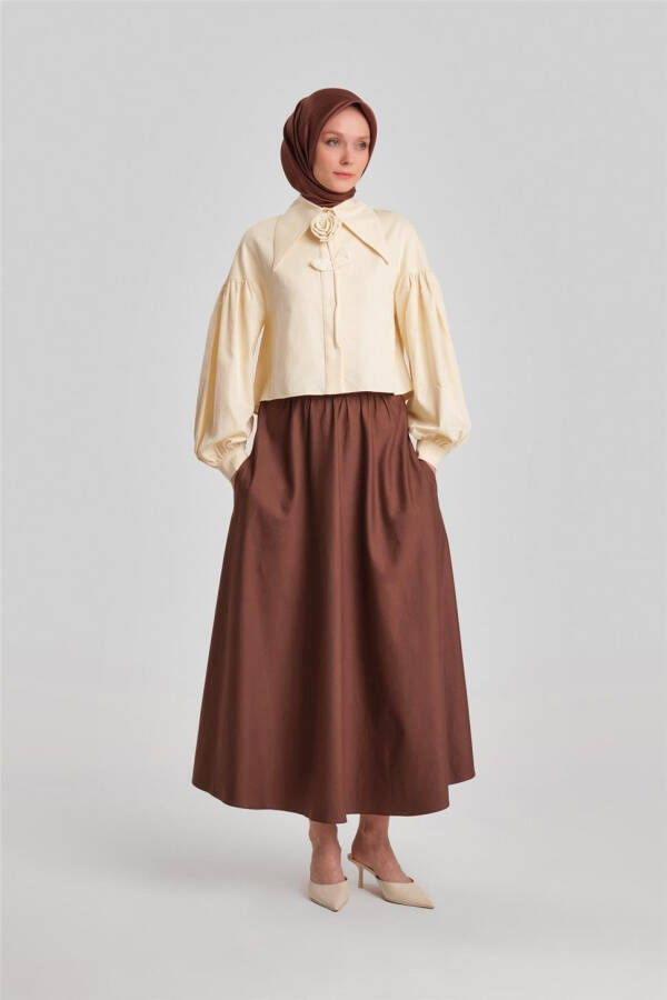 Embroidered Cotton Skirt with Armine Belt 24Y1639 Brown - 1