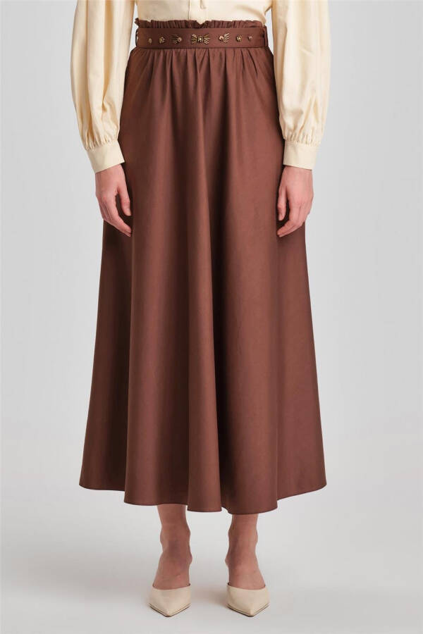 Embroidered Cotton Skirt with Armine Belt 24Y1639 Brown - 3