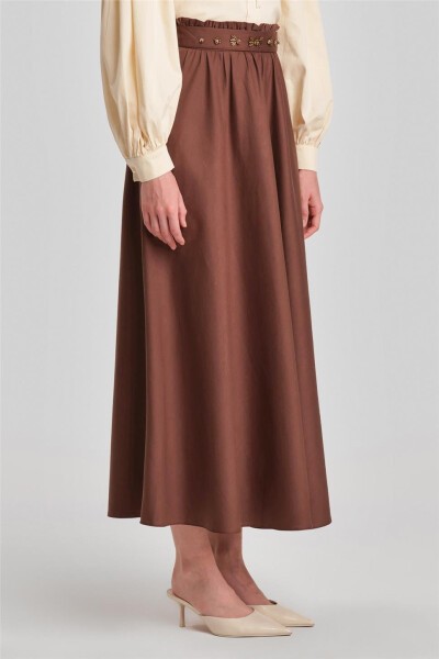 Embroidered Cotton Skirt with Armine Belt 24Y1639 Brown - 4