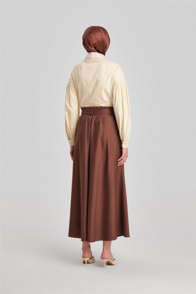 Embroidered Cotton Skirt with Armine Belt 24Y1639 Brown - 6