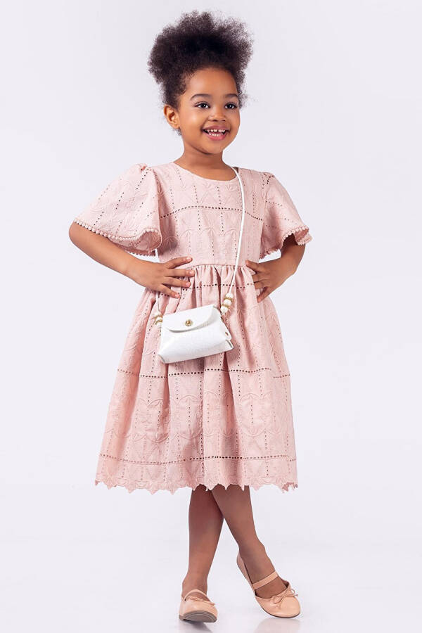 Embroidered Dress with Bag for Girls - 1