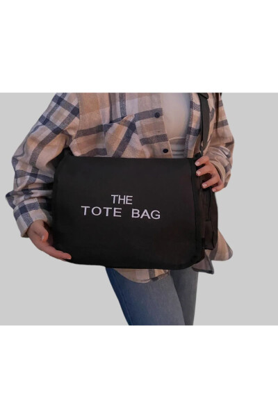 Embroidered Tote Bag Postman Bag Black - 1