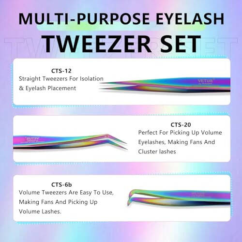 EMEDA 3PCS Lash Tweezers Set - High Precision Stainless Steel Tweezers for Eyelash Extensions, Straight and Curved Tweezers for Isolation Lash Extensions, Pointy Flat Tweezers for Volume Lashes - 2