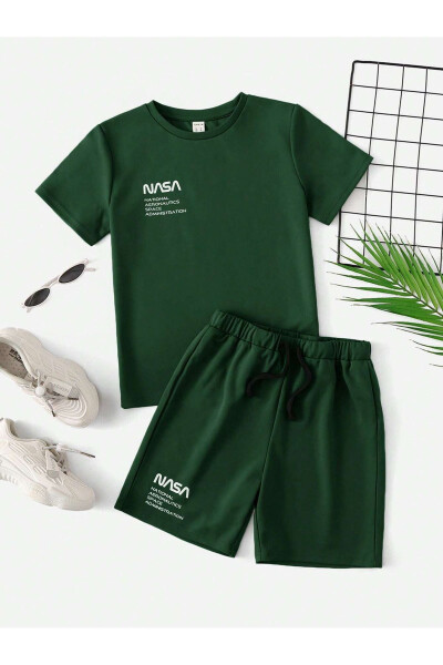 Emerald Green Children's NASA Printed Shorts Set - 1