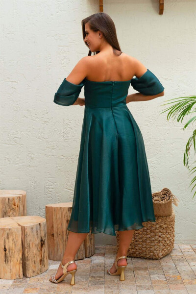 Emerald Low-Sleeved Organza Engagement Dress - 5