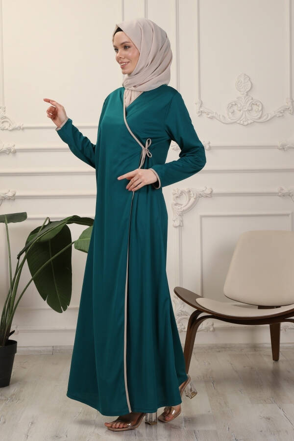 Emerald V-Neck Belted Stretch Interlock Fabric Prayer Dress Ferace - 1