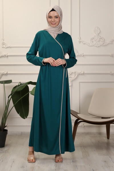 Emerald V-Neck Belted Stretch Interlock Fabric Prayer Dress Ferace - 2