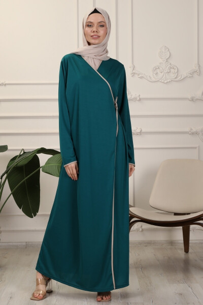 Emerald V-Neck Belted Stretch Interlock Fabric Prayer Dress Ferace - 3