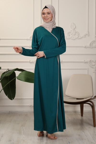 Emerald V-Neck Belted Stretch Interlock Fabric Prayer Dress Ferace - 4