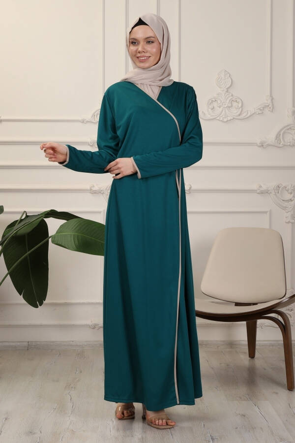 Emerald V-Neck Belted Stretch Interlock Fabric Prayer Dress Ferace - 4