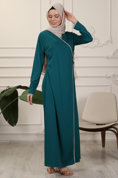 Emerald V-Neck Belted Stretch Interlock Fabric Prayer Dress Ferace - 5