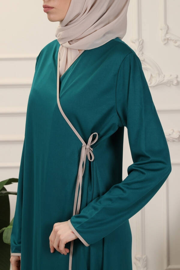 Emerald V-Neck Belted Stretch Interlock Fabric Prayer Dress Ferace - 6