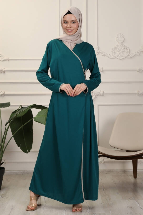 Emerald V-Neck Belted Stretch Interlock Fabric Prayer Dress Ferace - 7