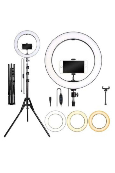 Emsa Led Tripod Işıklı Telefon Tutucu Makyaj Işığı Ring Light 14 Inç 2.1 Metre Tripod - 4