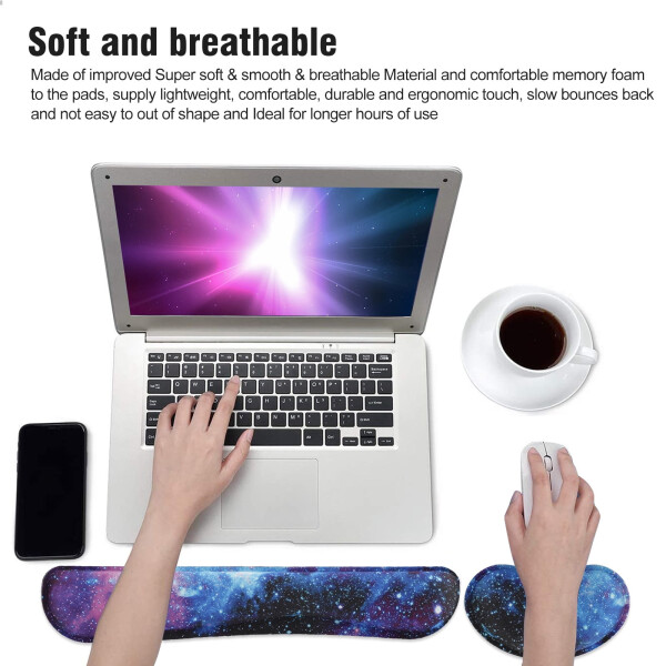 Enlarge Gel Memory Foam Set Keyboard Wrist Rest Pad, EEEkit Mouse Wrist Cushion Support for Office, Computer, Laptop, Mac, Comfortable, Lightweight for Easy Typing Pain Relief, Starry Series - 2