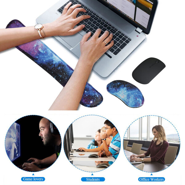 Enlarge Gel Memory Foam Set Keyboard Wrist Rest Pad, EEEkit Mouse Wrist Cushion Support for Office, Computer, Laptop, Mac, Comfortable, Lightweight for Easy Typing Pain Relief, Starry Series - 3