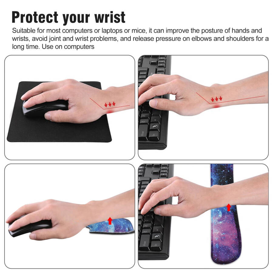 Enlarge Gel Memory Foam Set Keyboard Wrist Rest Pad, EEEkit Mouse Wrist Cushion Support for Office, Computer, Laptop, Mac, Comfortable, Lightweight for Easy Typing Pain Relief, Starry Series - 4