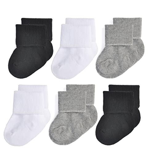 EPEIUS Baby Socks Unisex-Baby Seamless Turn Cuff Socks Cotton Rich Booties Socks 6 Pairs Pack Newborn Infant Toddlers - 1