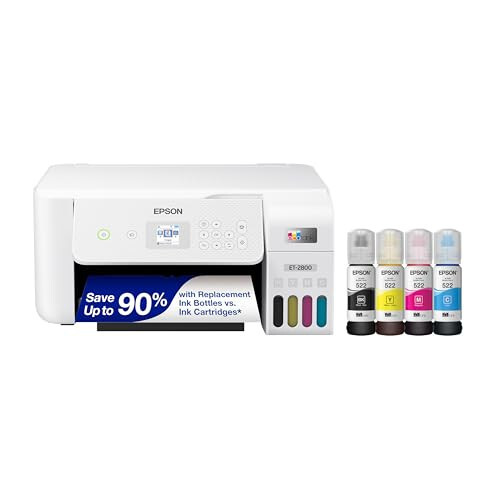 Epson EcoTank ET-2800 Simsiz Rangli Ko'p Funktsiyali Kartrijsiz Supertank Printer, Skaner va Nusxa Ko'chirish bilan - Ideal Asos Uy Printeri - Oq, O'rta - 1