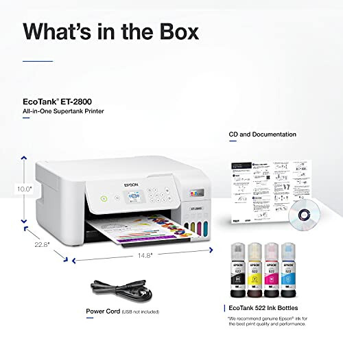 Epson EcoTank ET-2800 Simsiz Rangli Ko'p Funktsiyali Kartrijsiz Supertank Printer, Skaner va Nusxa Ko'chirish bilan - Ideal Asos Uy Printeri - Oq, O'rta - 6