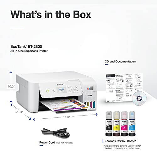 Epson EcoTank ET-2800 Wireless Color All-in-One Cartridge-Free Supertank Printer with Scan and Copy - The Ideal Basic Home Printer - White, Medium - 6