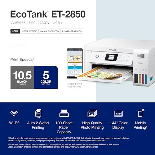 Epson EcoTank ET-2850 Simsiz Rangli Hammamsiz Supertankli Skner, Nusxa Ko'chirish va Avtomatik 2 Tomonlama Bosma - Oq, O'rta - 4