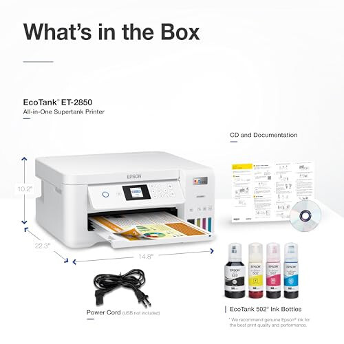 Epson EcoTank ET-2850 Wireless Color All-in-One Cartridge-Free Supertank Printer with Scan, Copy and Auto 2-Sided Printing - White, Medium - 6