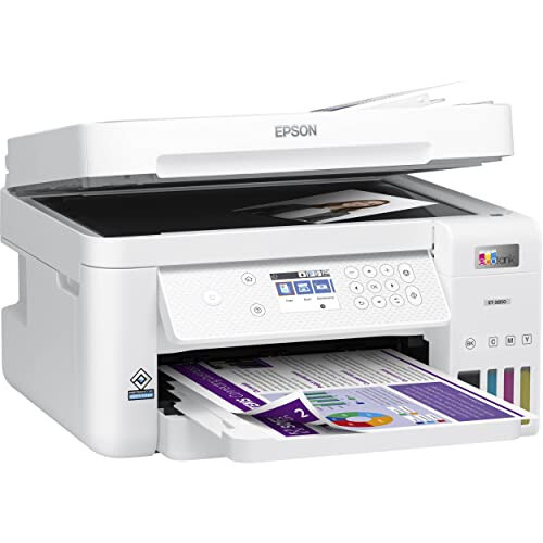 Epson EcoTank ET-3850 Kablosuz Renkli Hepsi Bir Arada Kartuşsuz Süper Tanklı Tarayıcı ve Ultra Premium Fotoğraf Kağıdı Parlak (8.5x11 İnç, 50 Sayfa) (S042175), Beyaz - 2