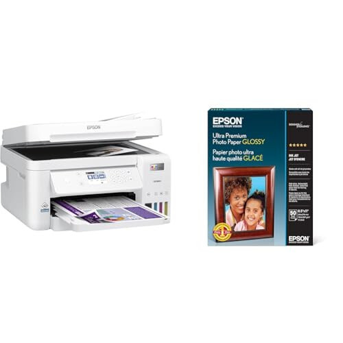 Epson EcoTank ET-3850 Wireless Color All-in-One Cartridge-Free Supertank Printer with Scanner & Ultra Premium Photo Paper Glossy (8.5x11 Inches, 50 Sheets) (S042175), White - 1