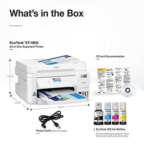 Epson EcoTank ET-4850 Wireless All-in-One Cartridge-Free Supertank Printer with Scanner, Copier, Fax, ADF and Ethernet (White) (Renewed) - 6