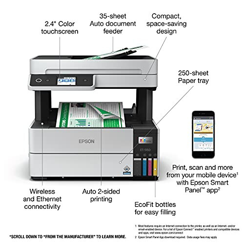 Epson EcoTank Pro ET-5150 Kablosuz Renkli Çok Fonksiyonlu Süper Tanklı Yazıcı, Tarayıcı, Fotokopi, Otomatik Belge Besleyici, Büyük, Beyaz - 6