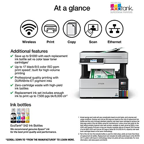 Epson EcoTank Pro ET-5150 Wireless Color All-in-One Supertank Printer with Scanner, Copier, Plus Auto Document Feeder, Large, White - 7