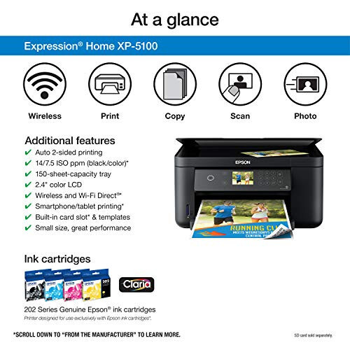 Epson Expression Home XP-5100 Wireless Color Photo Printer with Scanner & Copier, Modazone Dash Replenishment Ready - 3